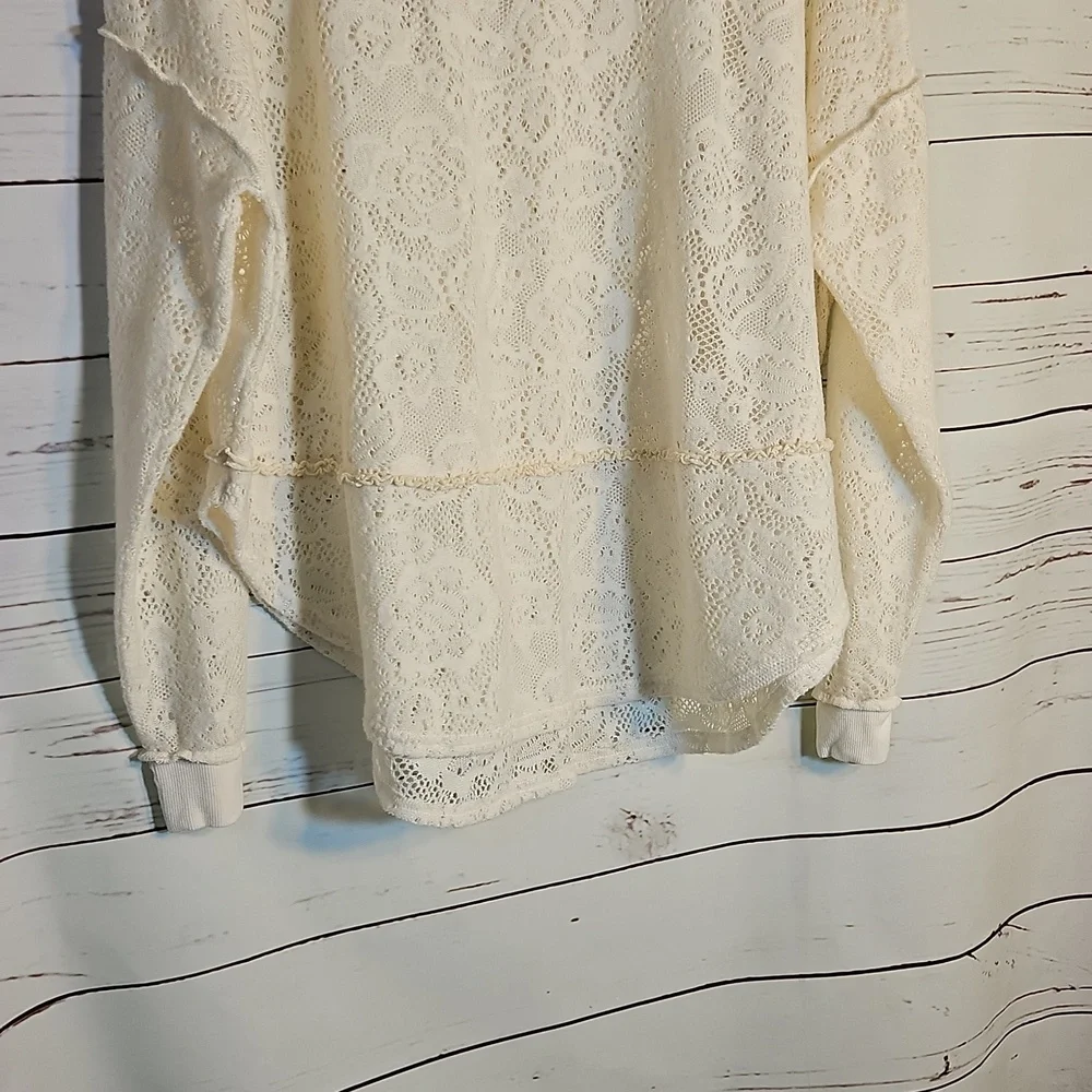 Free People Ivory Lace Knit Pullover Sweater Top, Bohemian Chic,‎ Relaxed